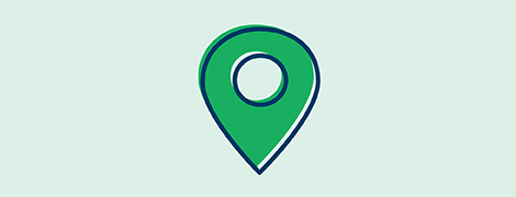 A graphic of a location pin on a light green background.