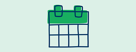 A graphic of a calendar on a light green background.
